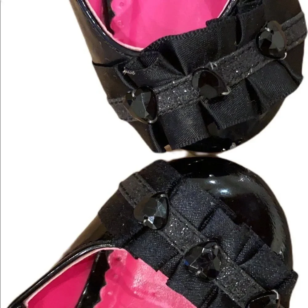 Healthex Dress Shoe Toddler black patent leather slip on jeweled Size 4